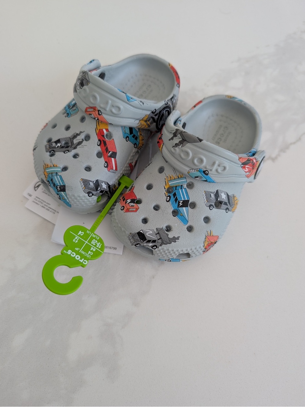 CROCS Kids Clog with Colorful Truck Print - Light Gray
